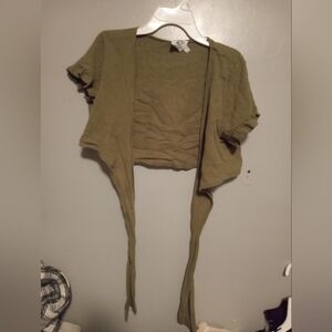Army Green Womens Tie Wrap Crop Top Blouse